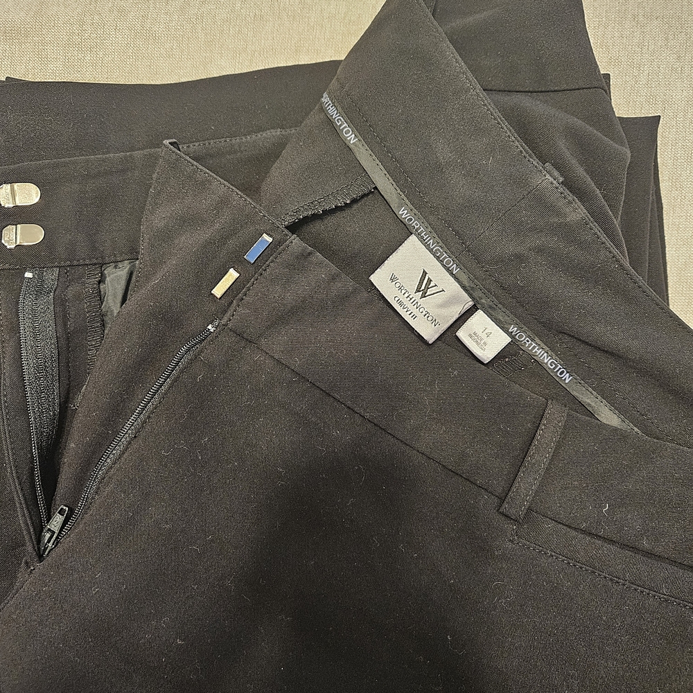 Worthington Womens Curvy Fit Wide Leg Black Dress Pants